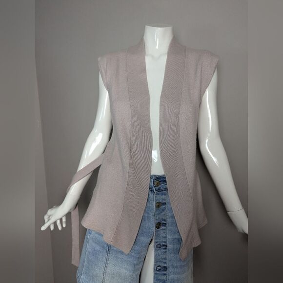 Teenflo cashmere vest taupe wrap sleeveless cardigan small - Picture 6 of 9